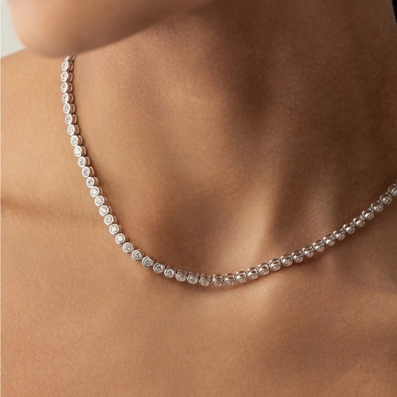 Jewelry - New white Gold Plated Bezel CZ Tennis Necklace | 16.5” Sparkly Choker
